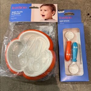 BabyBjörn Baby Plate and Spoon Set - Orange and Blue